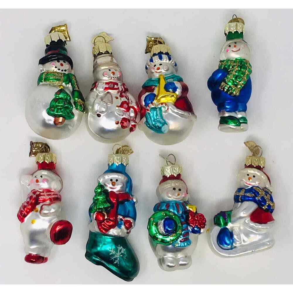 Kurt Adler KSA Snowman 3 inch Christmas Glass Ornament Lot Of 8